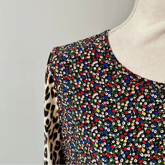 Equipment Liam Silk Blouse Large Floral & Animal Print Contrast Scoop Neck - Picture 10 of 13